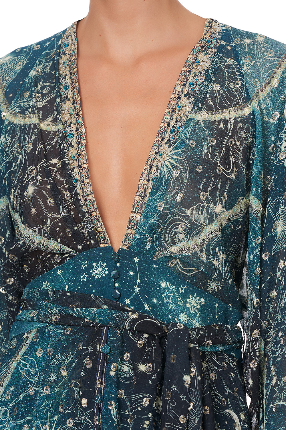 TIE FRONT WIDE SLEEVE BLOUSE WITH SHIRRED BACK INTO THE MYSTIQUE