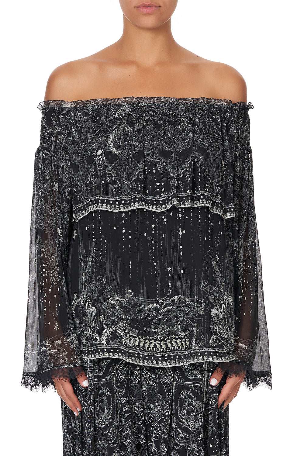 TIERED RUFFLE BLOUSE MIDNIGHT PEARL