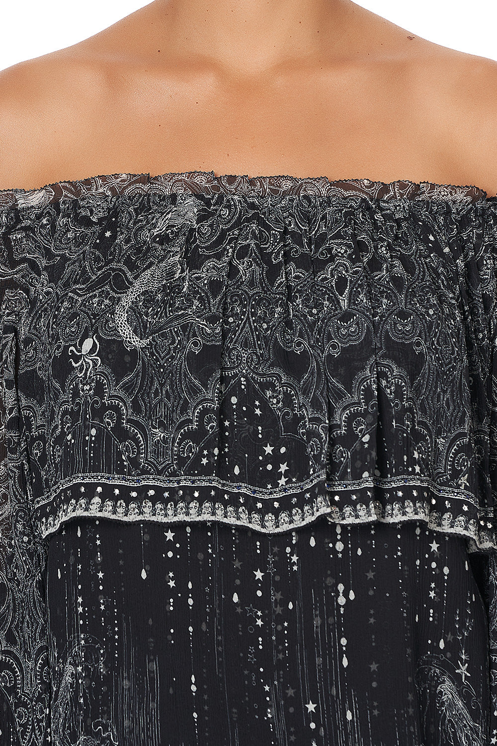 TIERED RUFFLE BLOUSE MIDNIGHT PEARL