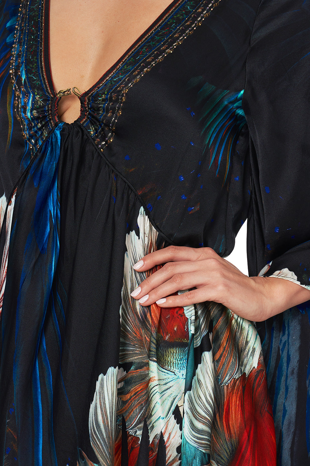 U-RING DRESS WITH KIMONO SLEEVE NIGHT FLIGHT