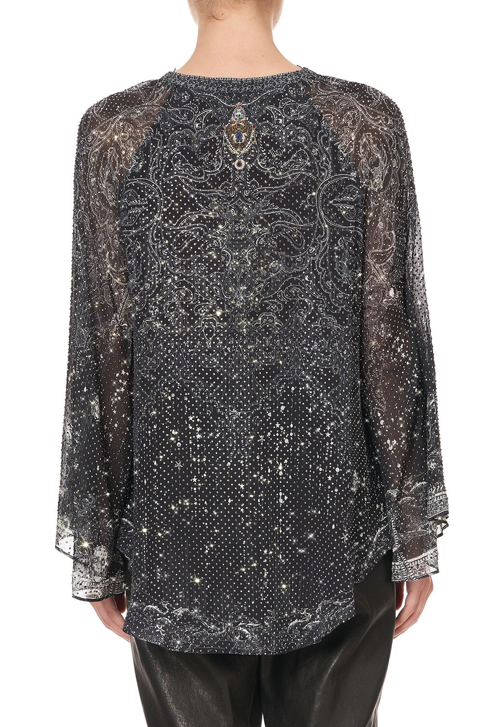 V NECK BLOUSE WITH NECKBAND MIDNIGHT PEARL