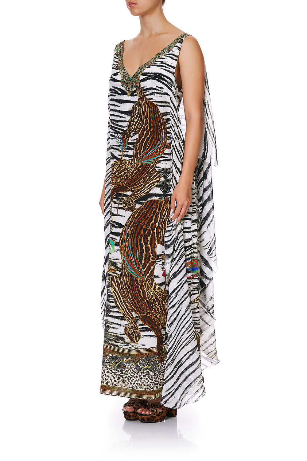 V-NECK DRESS WITH BACK OVERLAYER COSMIC CONFLICT