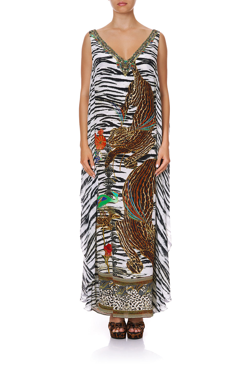 V-NECK DRESS WITH BACK OVERLAYER COSMIC CONFLICT