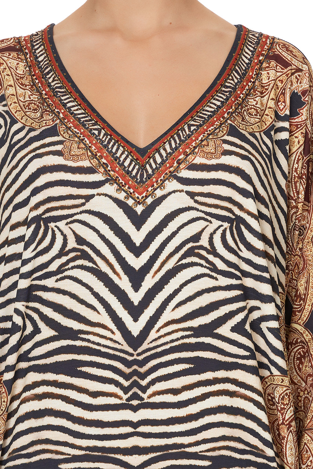 V NECK JERSEY KAFTAN WITH CUFF WILD FIRE