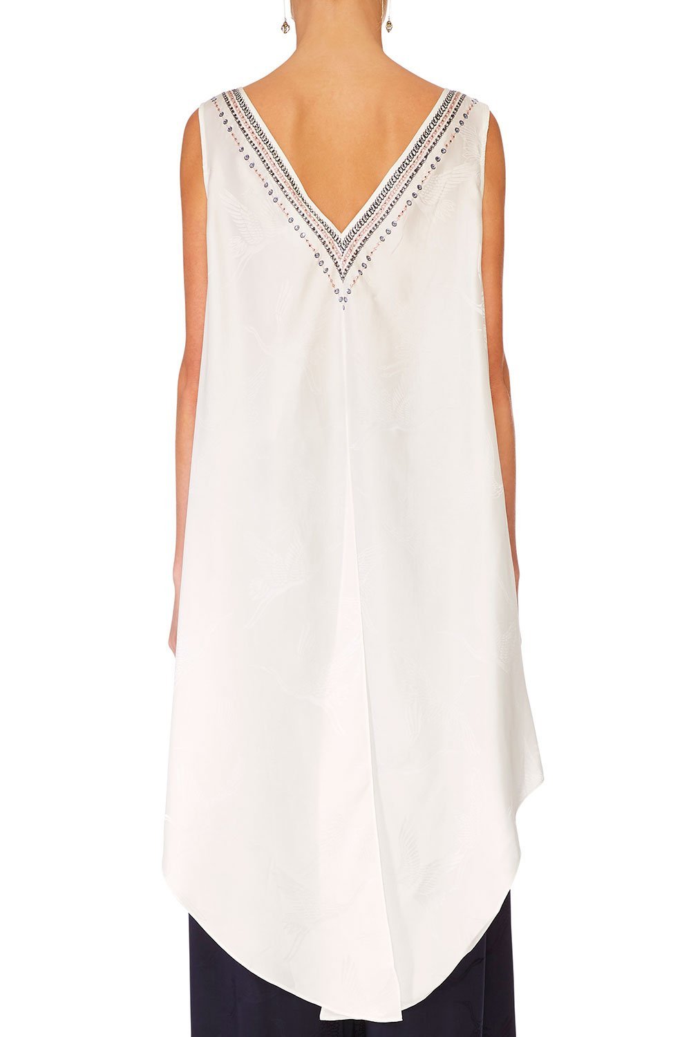 V-NECK TOP WITH SPLIT BACK SOLID WHITE