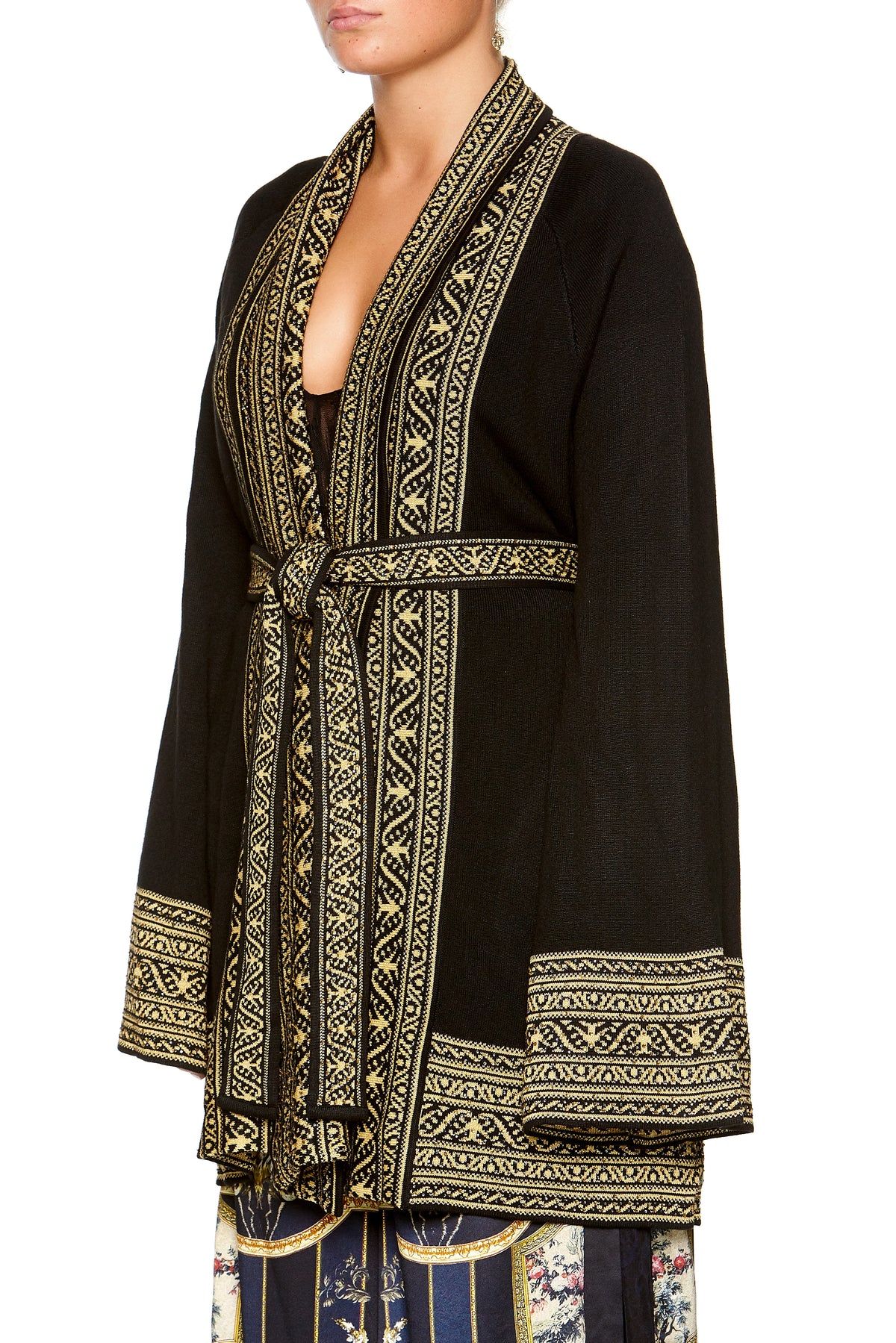 KIMONO KNIT WITH TIE BLACK GOLD