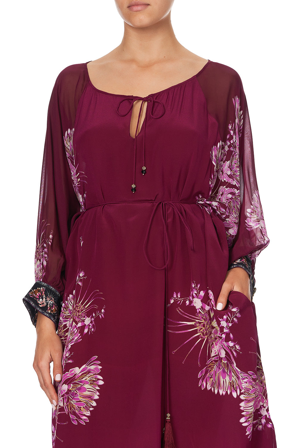 RAGLAN SLEEVE TIE FRONT DRESS DESERT SUNRISE