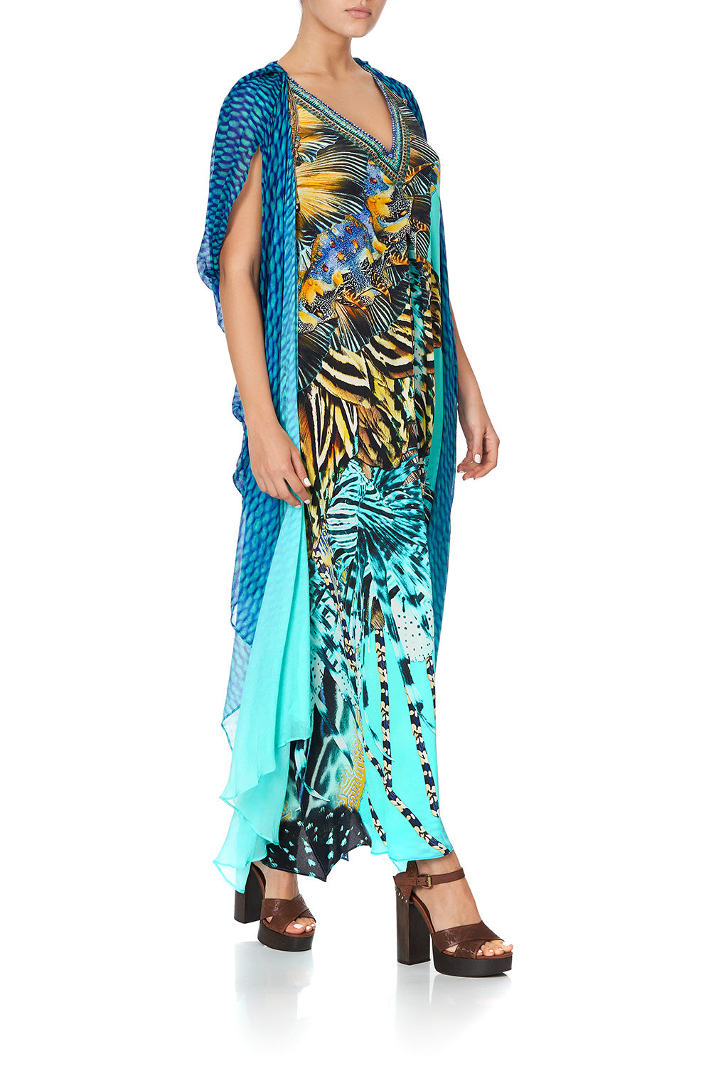 LONG KAFTAN WITH OVERLAY DETAIL MARINE QUEEN