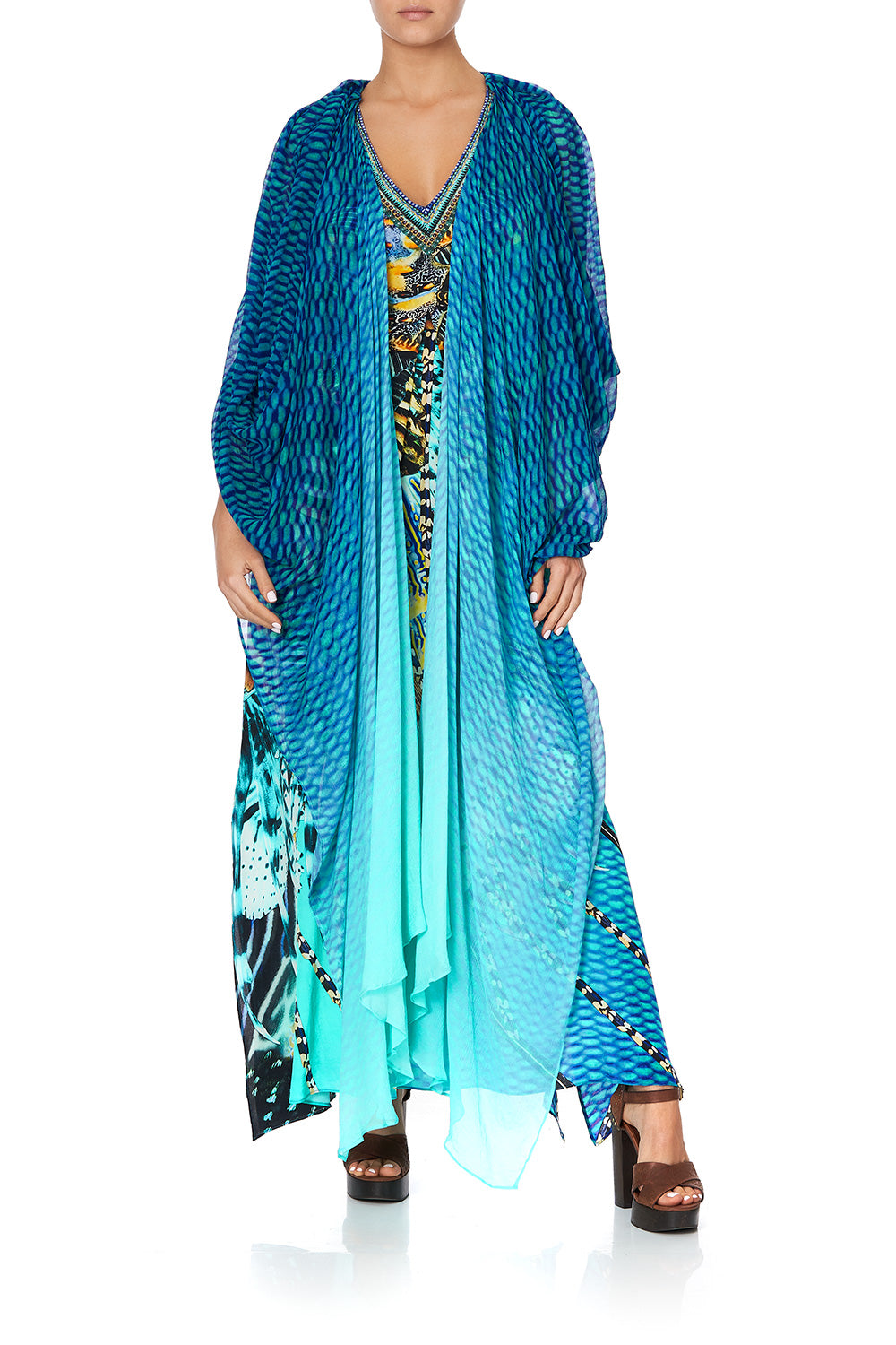 LONG KAFTAN WITH OVERLAY DETAIL MARINE QUEEN