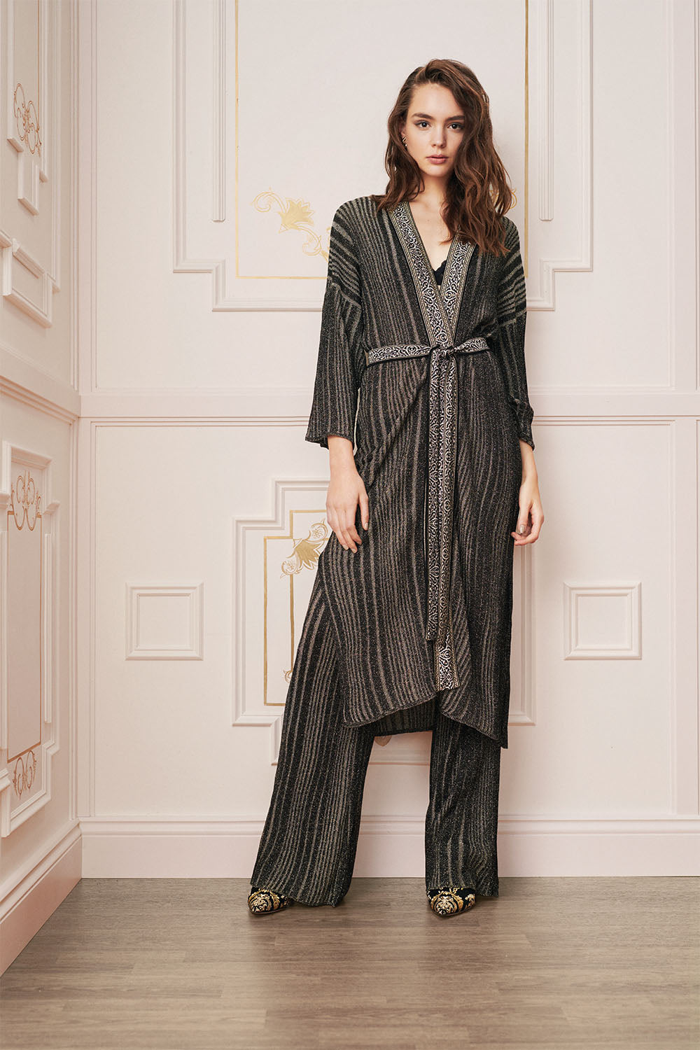 METALLIC KNIT CARDI WITH TIE REBELLE REBELLE