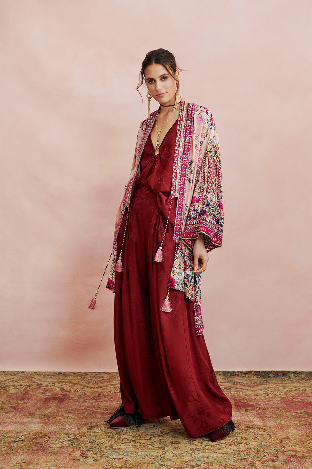 WIDE LEG PANT WITH GATHERED POCKETS BURGUNDY