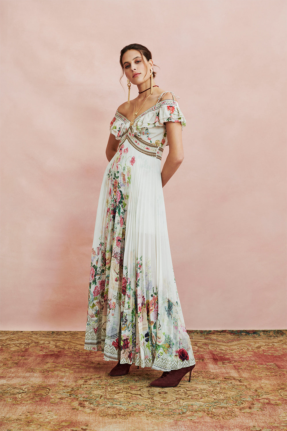 PLEATED DRESS WITH PLEAT SLEEVE JARDIN POSTCARDS