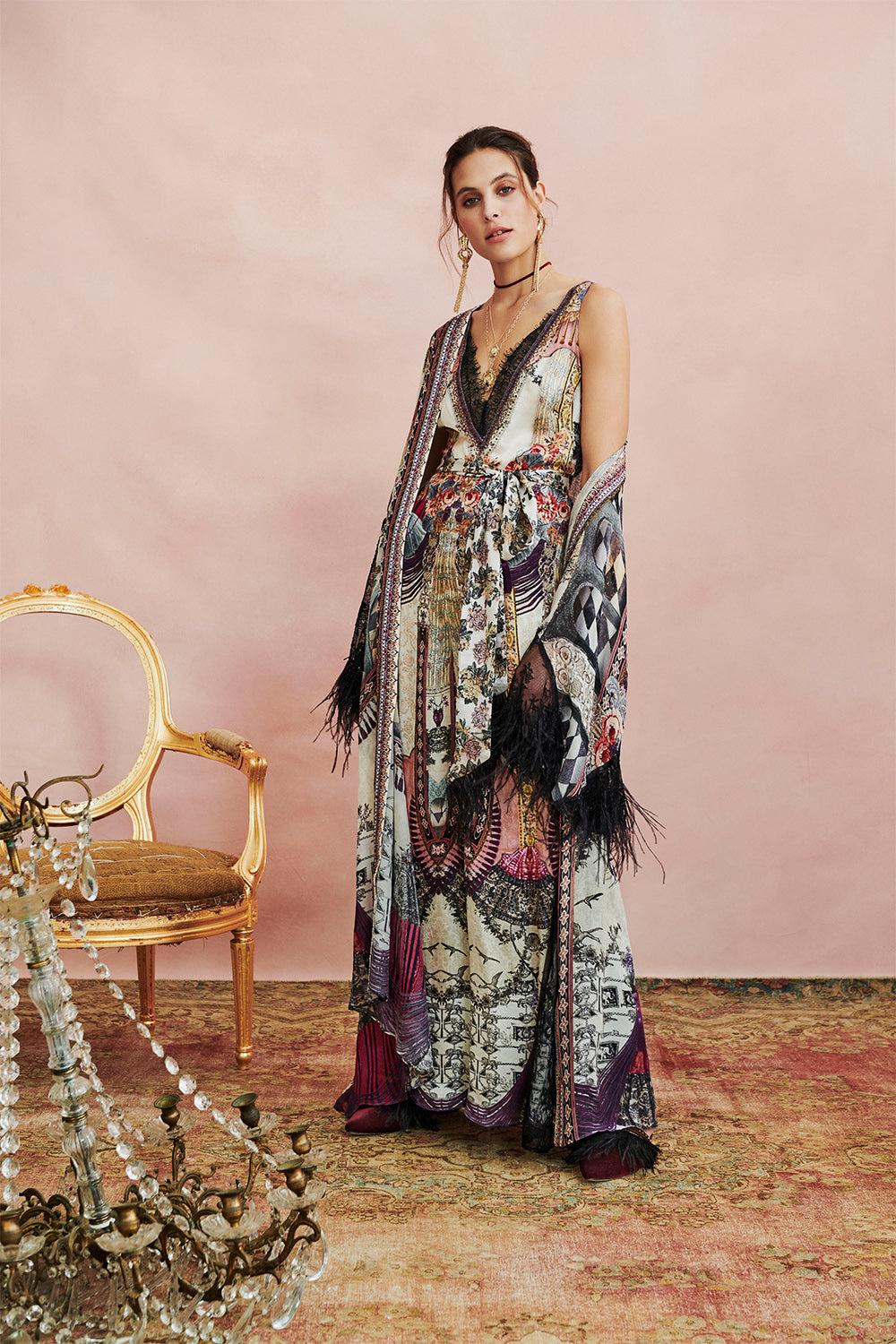 LAYERING ROBE WITH LACE INSERT VIOLET CITY