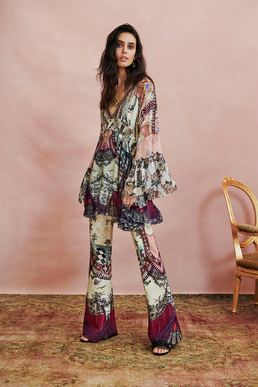 FLARED DRESS WITH SHIRRED WAIST VIOLET CITY