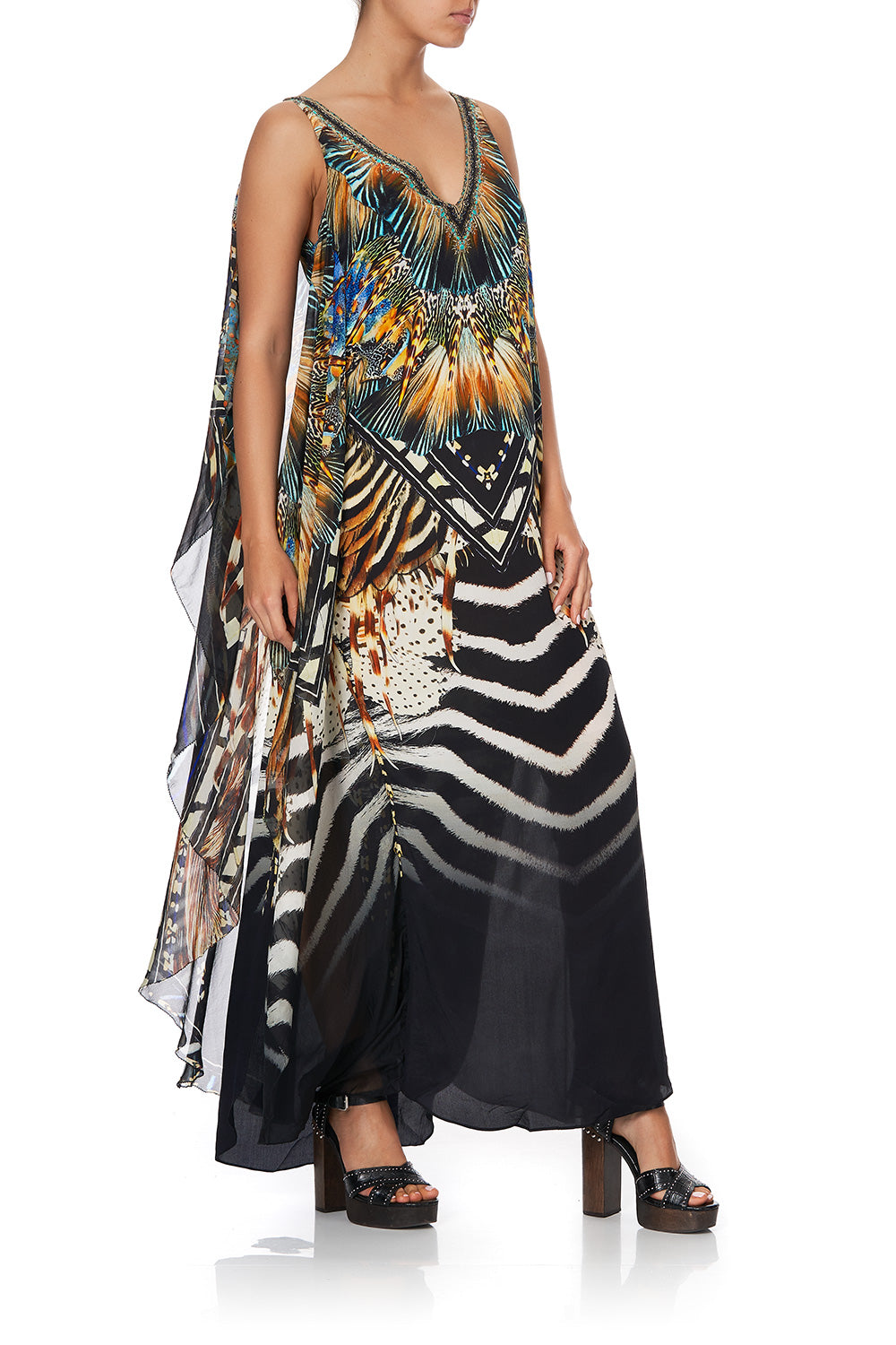 V-NECK DRESS WITH BACK OVERLAYER LOST PARADISE