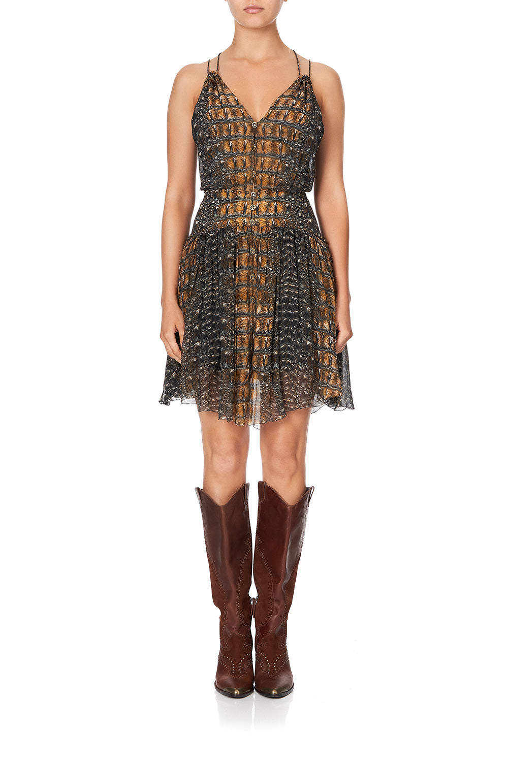 SHORT DRESS WITH SHAPED WAISTBAND CROCODILE ROCK