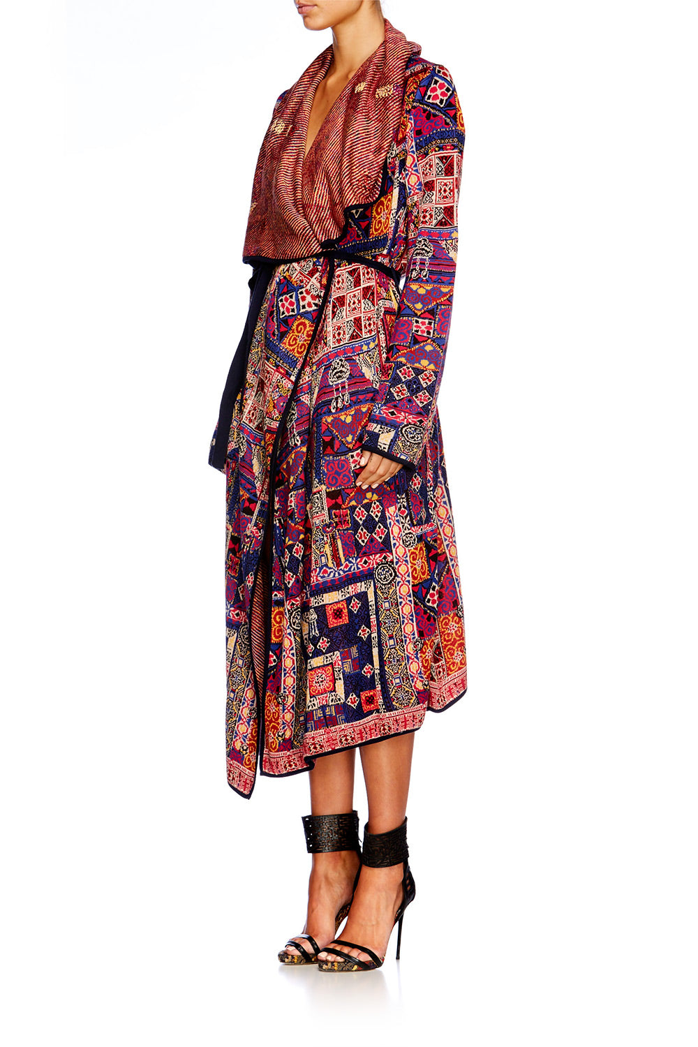 PATCH ME UP LONG JACQUARD CARDIGAN W TIE