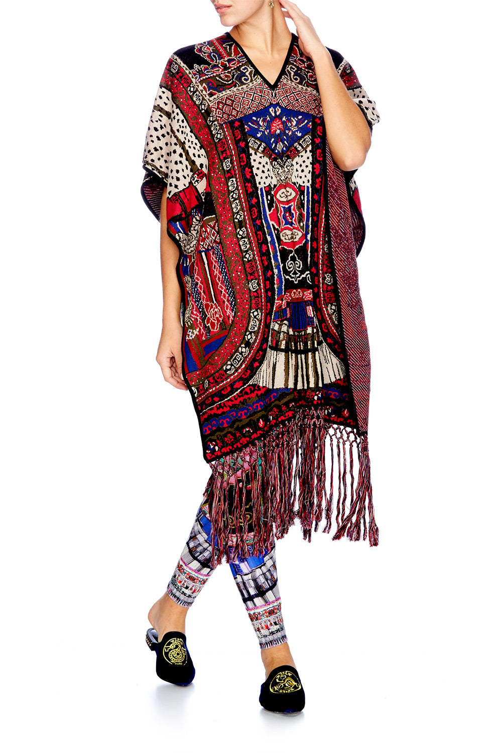 ABOUT A GIRL LONG VNECK PONCHO W FRINGING