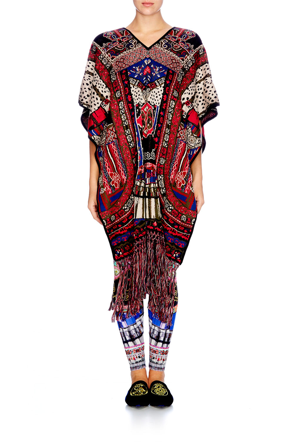 ABOUT A GIRL LONG VNECK PONCHO W FRINGING