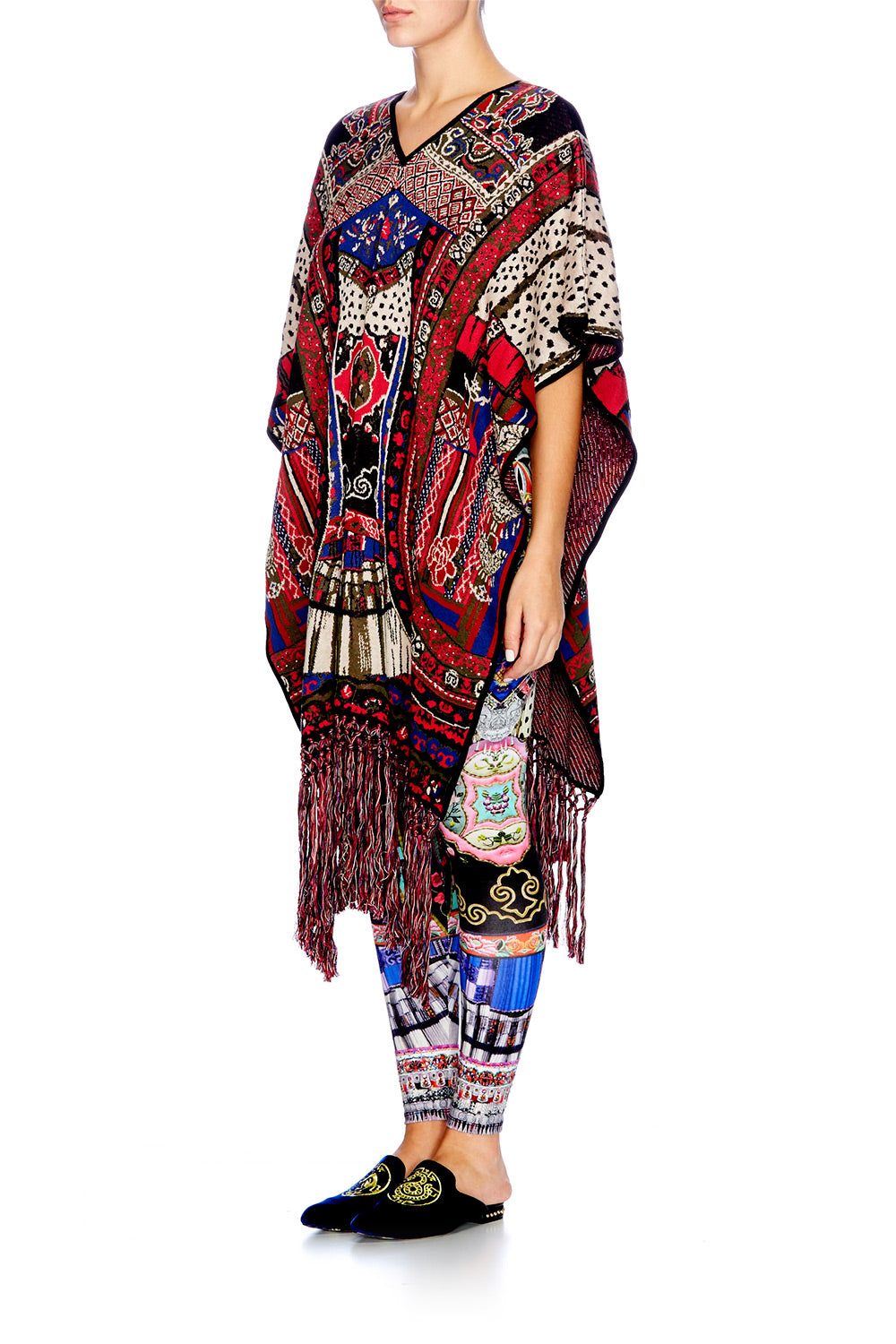 ABOUT A GIRL LONG VNECK PONCHO W FRINGING