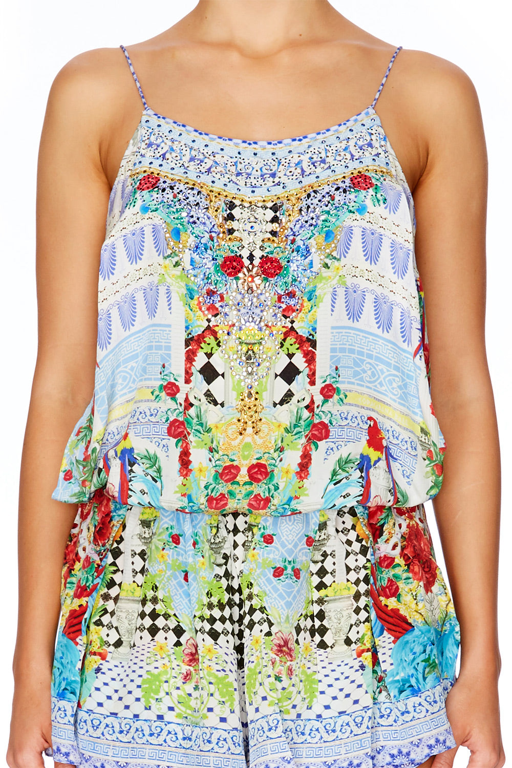 MASKING MADNESS SHOESTRING STRAP PLAYSUIT