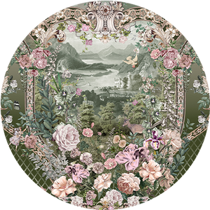 Circle displaying the GARDEN OF GOOD FORTUNE print by CAMILLA.