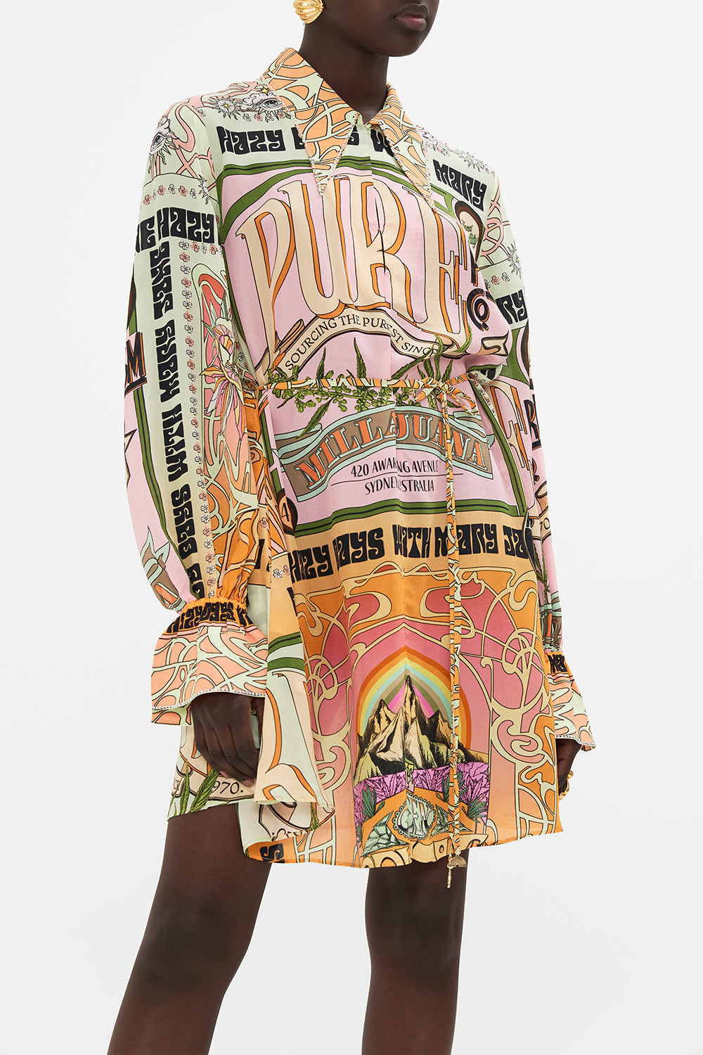 CAMILLA silk shirt dress in Lets Chase Rainbows print