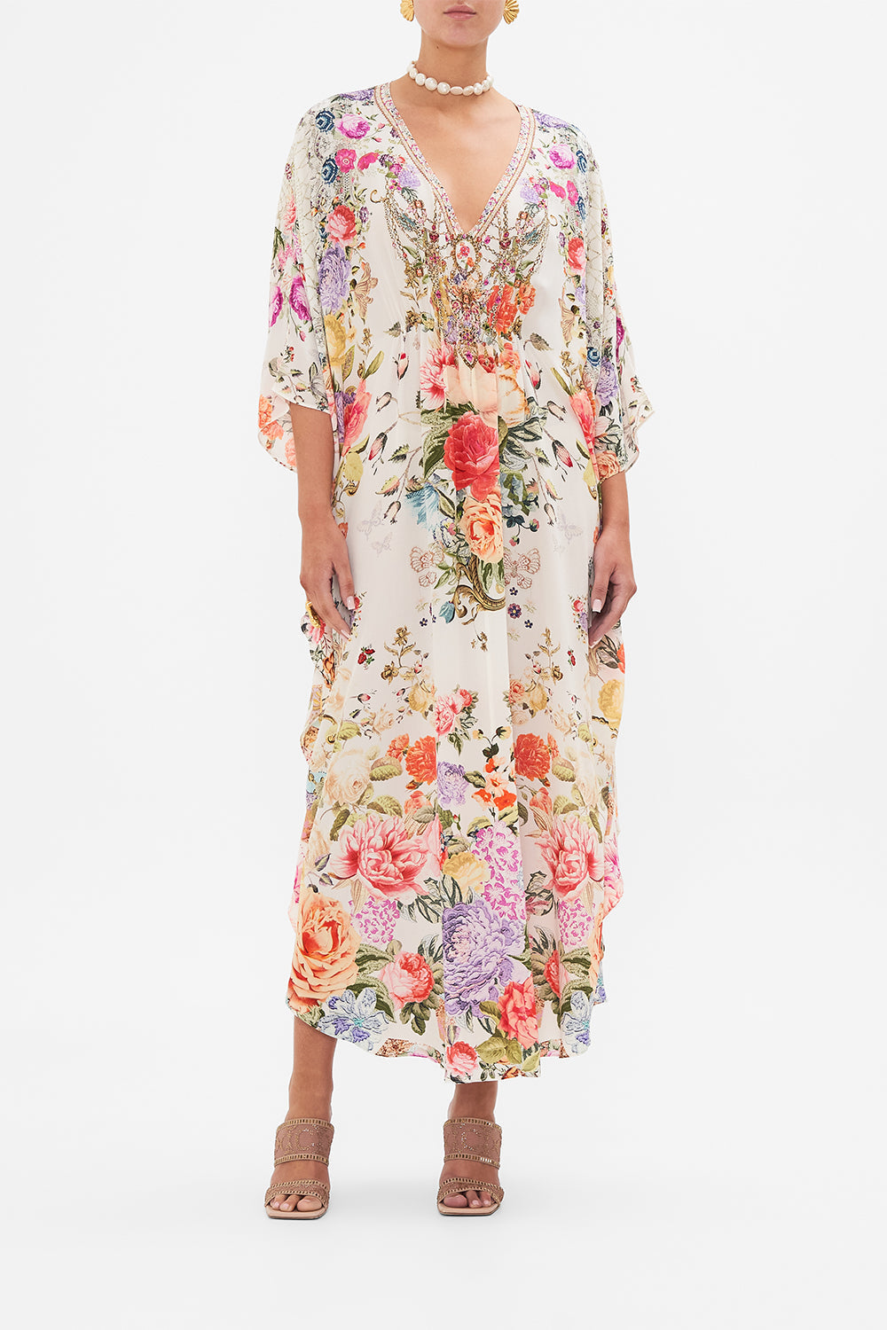 CAMILLA Floral Gathered Waist Kaftan in Sew Yesterday