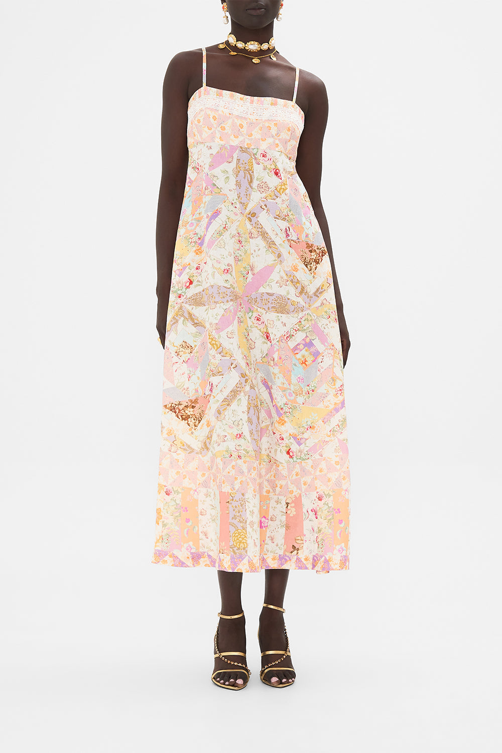 CAMILLA Blush Square Neck Sundress in Sew Yesterday