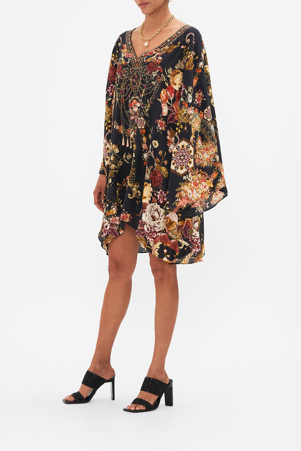 CAMILLA floral Raglan Sleeve Flared Kaftan in Stitched in Time