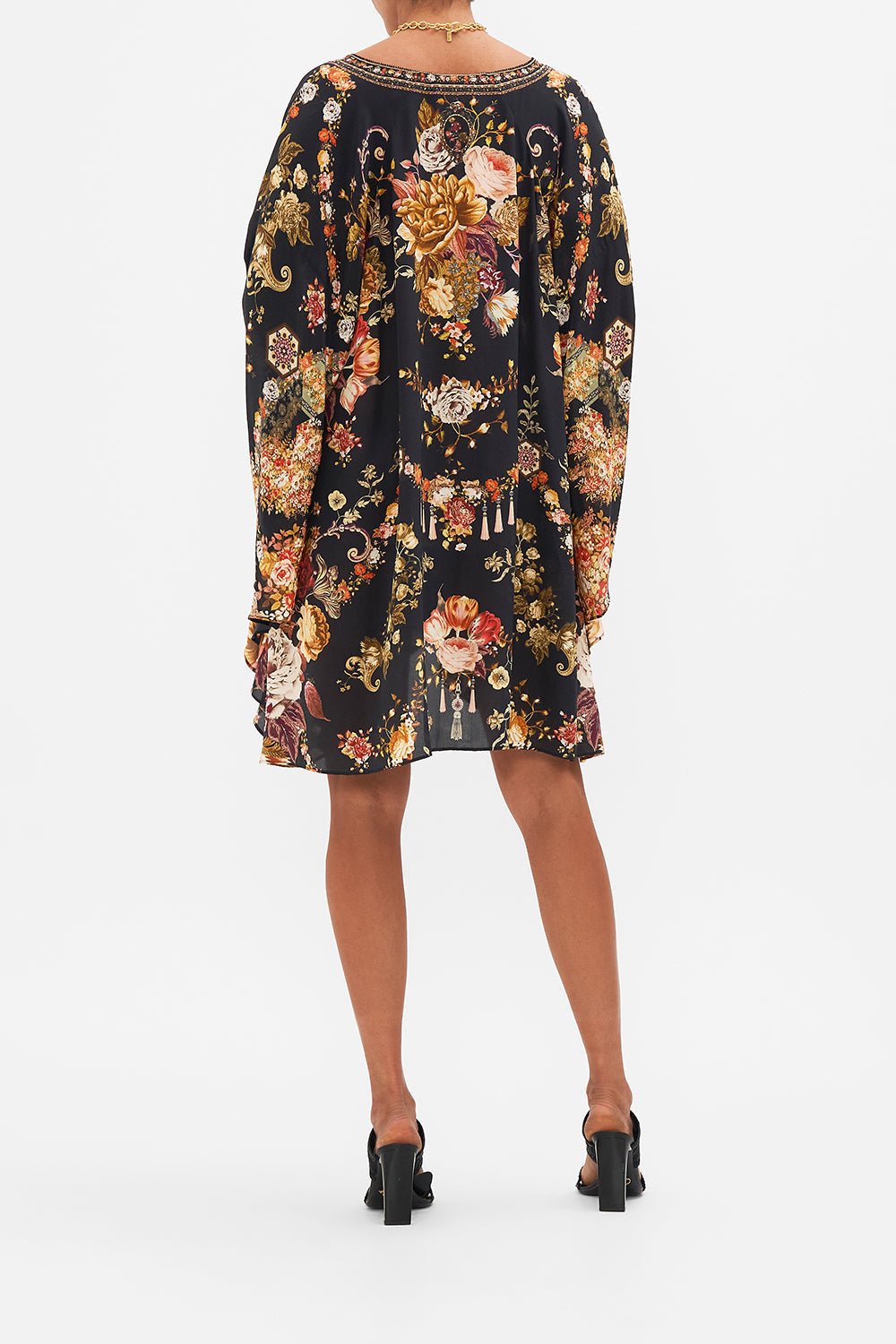 CAMILLA floral Raglan Sleeve Flared Kaftan in Stitched in Time