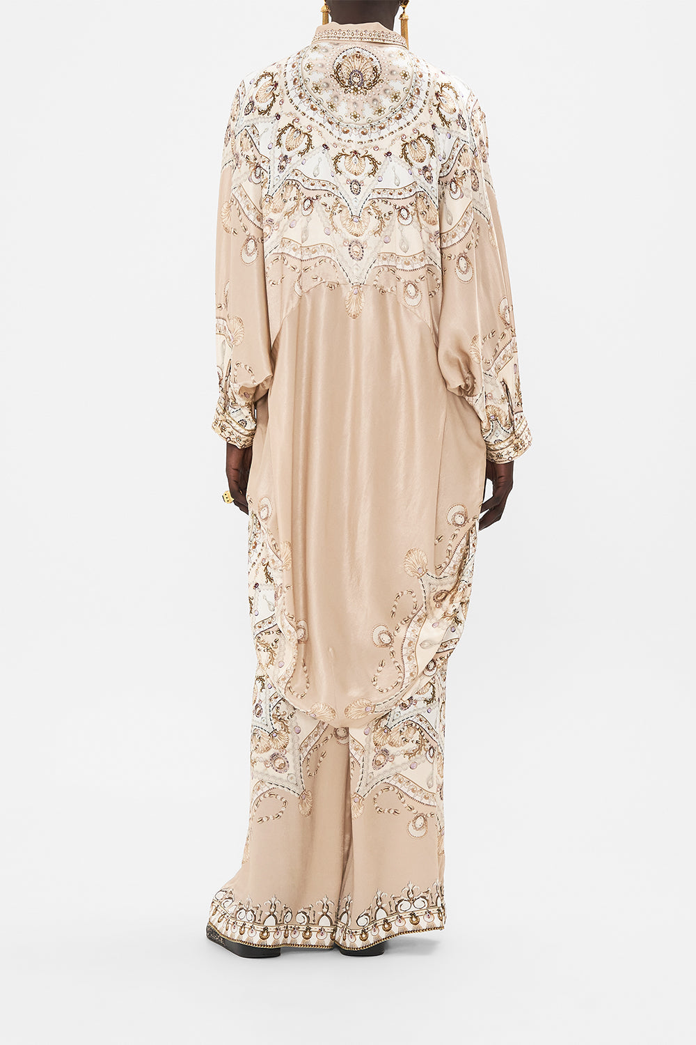 CAMILLA blush button up top in Grotto Goddess print