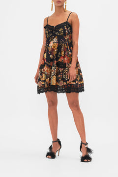 CAMILLA Floral Short Pintuck Dress with Pockets in Stitched in Time print