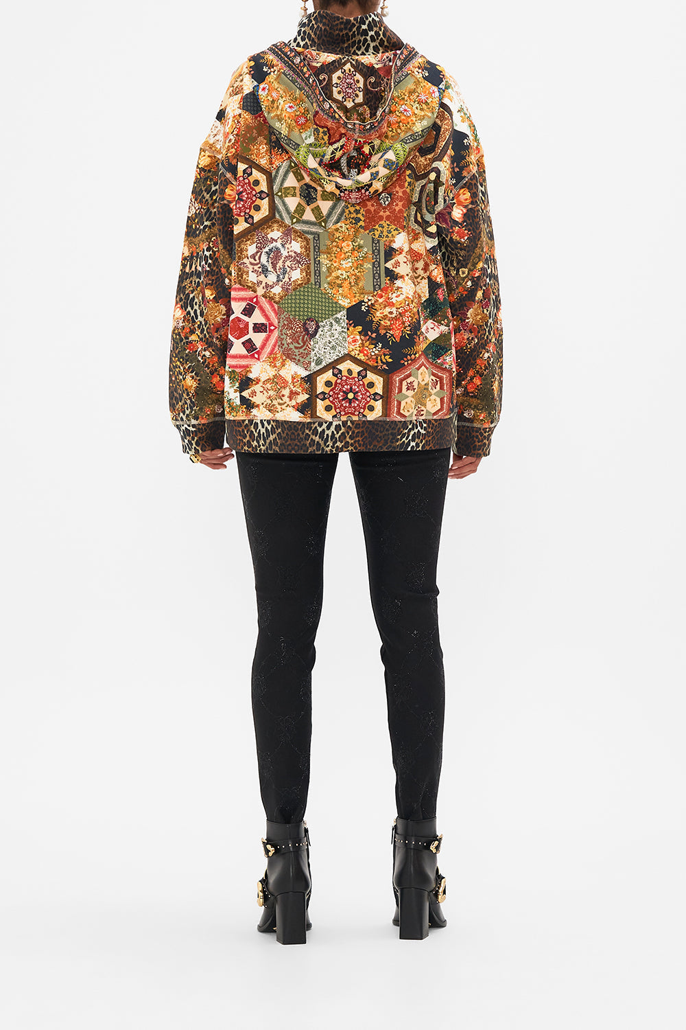 CAMILLA floral half-zip hoodie with pocket flap in Stitched In Time print.