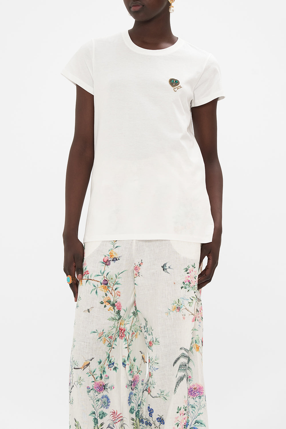 CAMILLA slim fit graphic t shirt in plumes and Parterres print