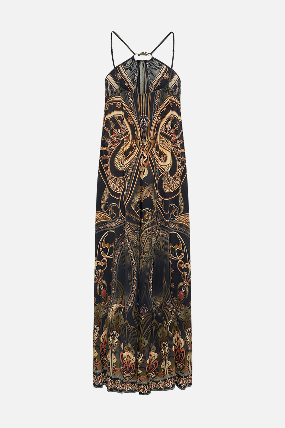 CAMILLA  silk maxi dress in Nouveau Noir print