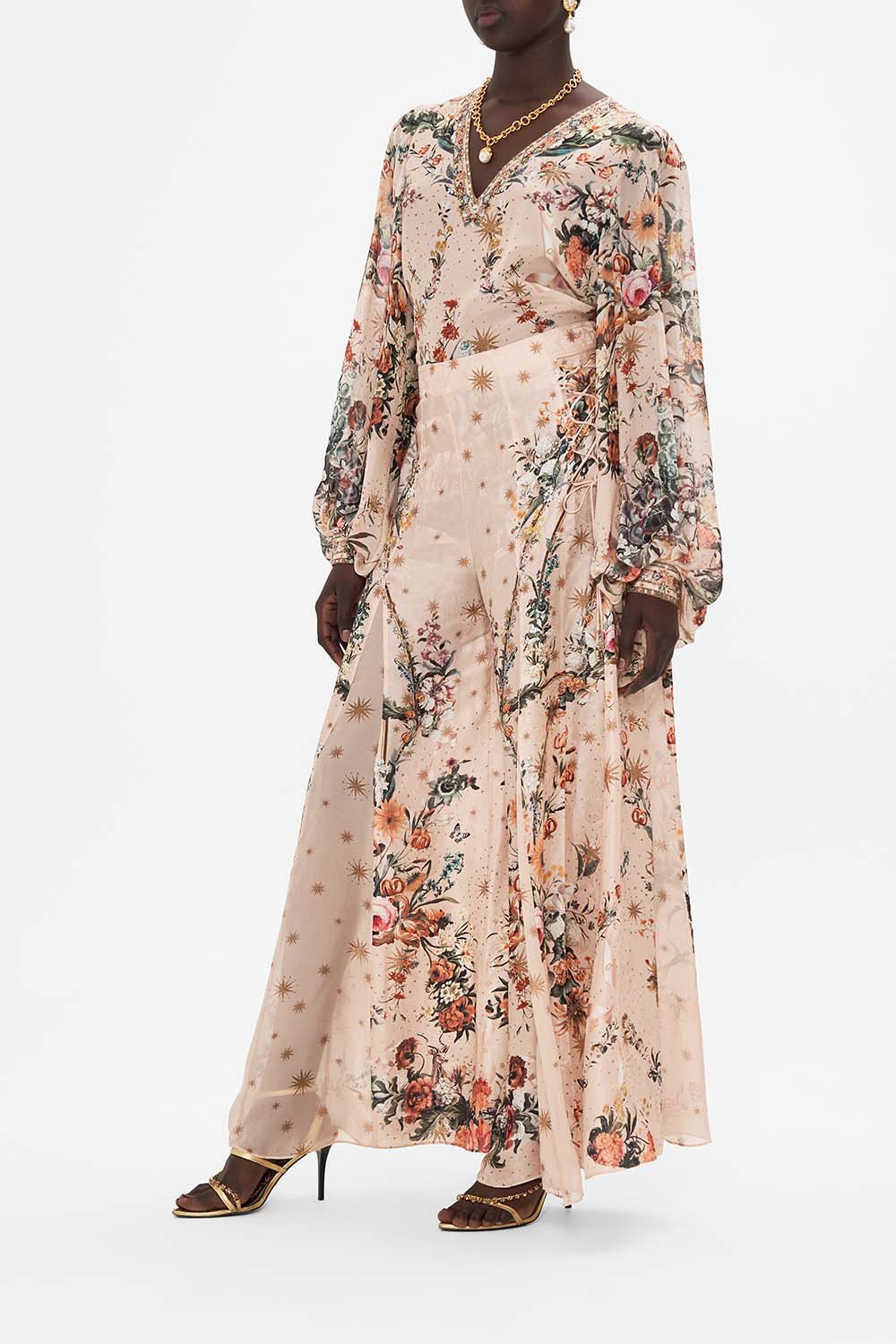 CAMILLA lace up pants in Rose Garden Revolution print