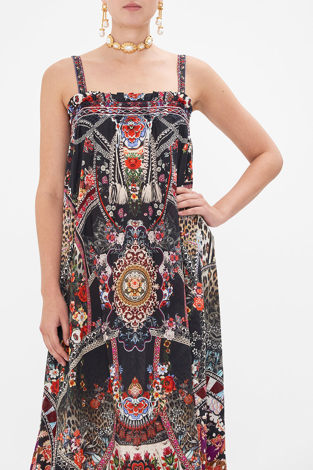 CAMILLA wide strap sundress in Volendam Dolls print