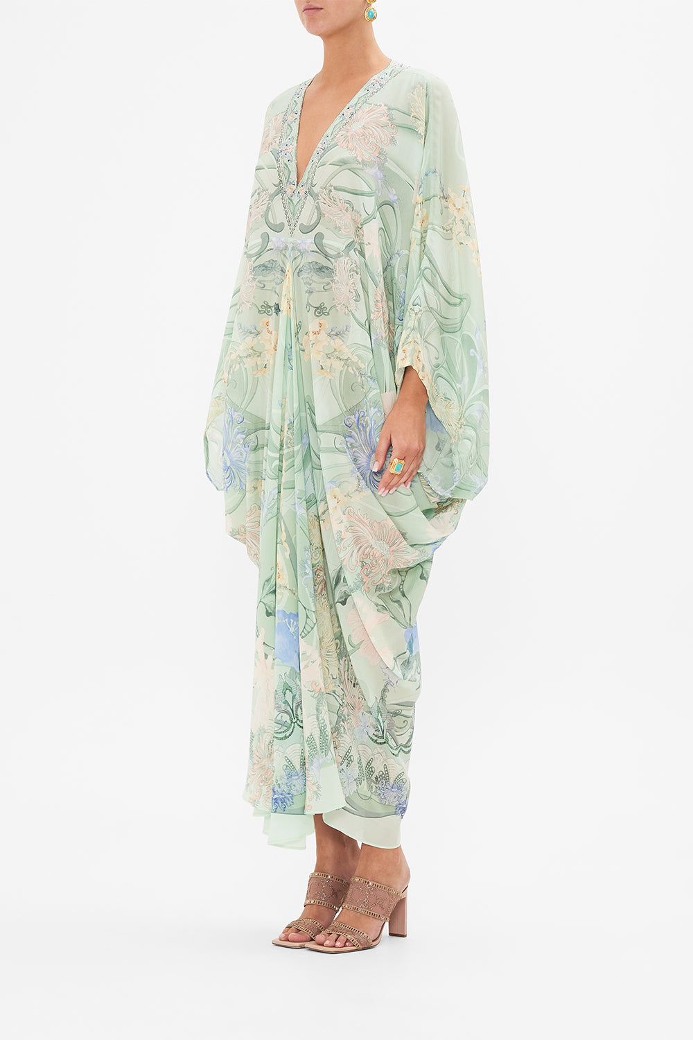 CAMILLA Floral T-Shape Long Kaftan in Dreaming in Dutch