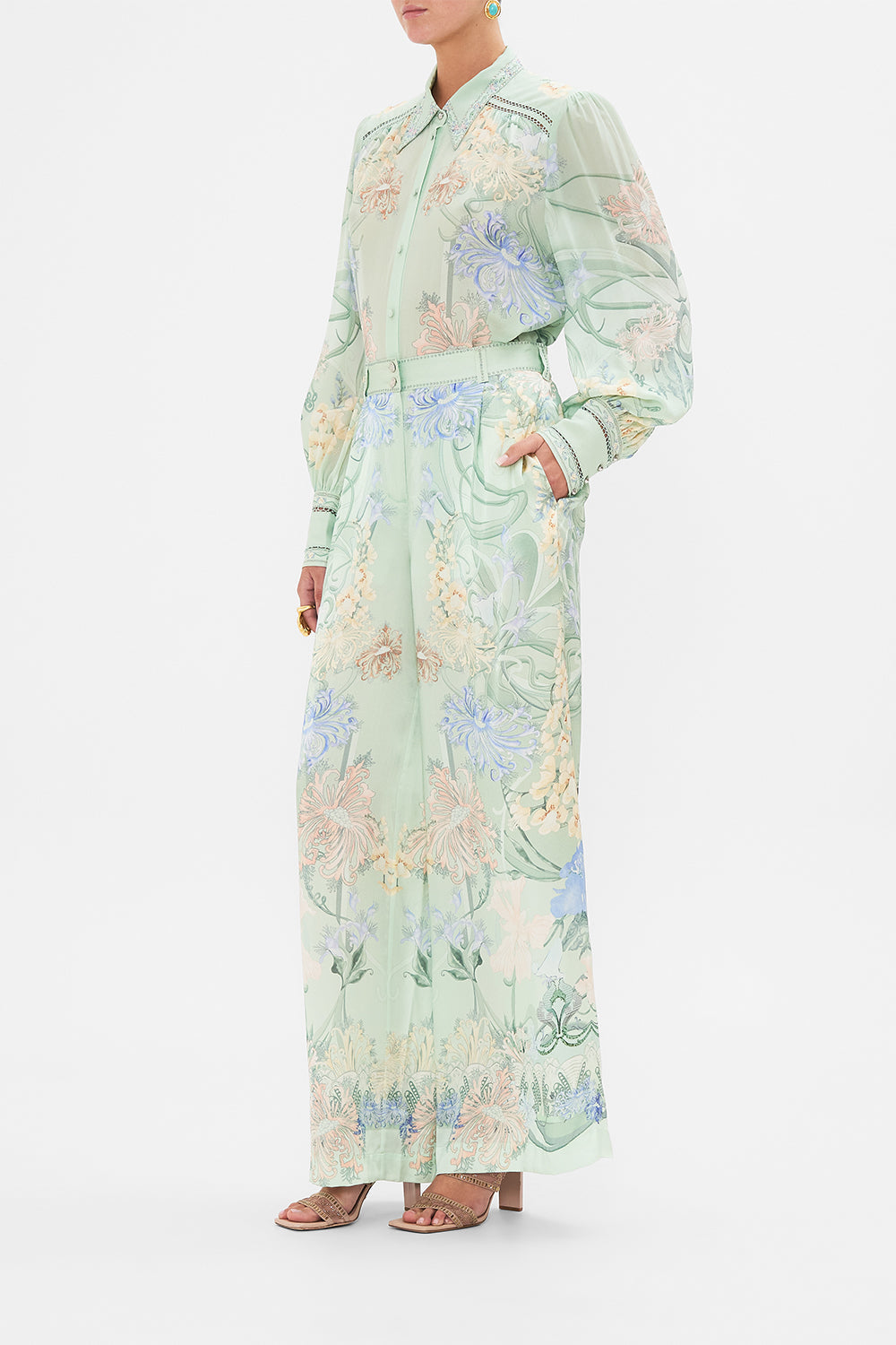 CAMILLA Floral Wide Leg Waisted Pant in Dreaming in Dutch print