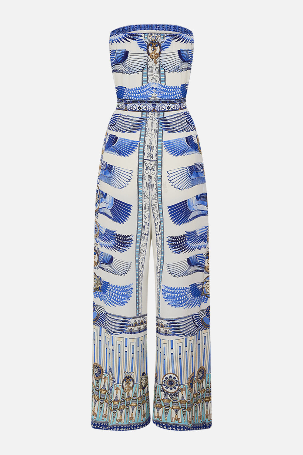 CAMILLA Strapless Jumpsuit With D Ring Belt in Dancing With Daylight Print.