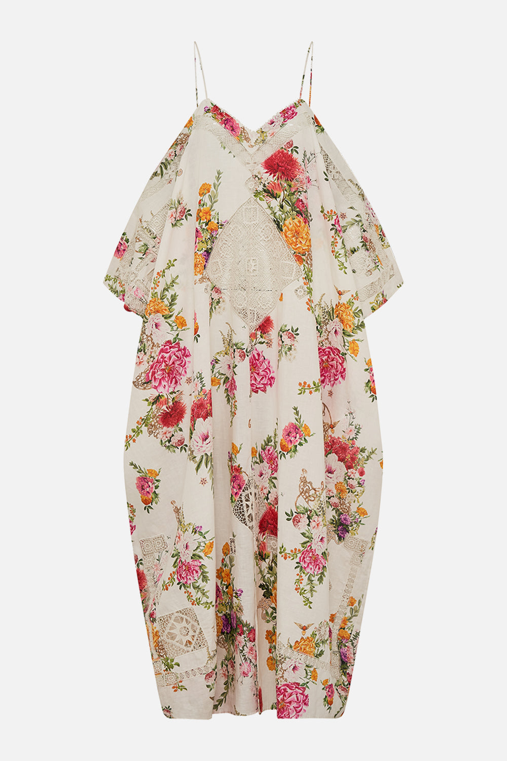 CAMILLA Shoestring strap kaftan in Egyptian rose print.