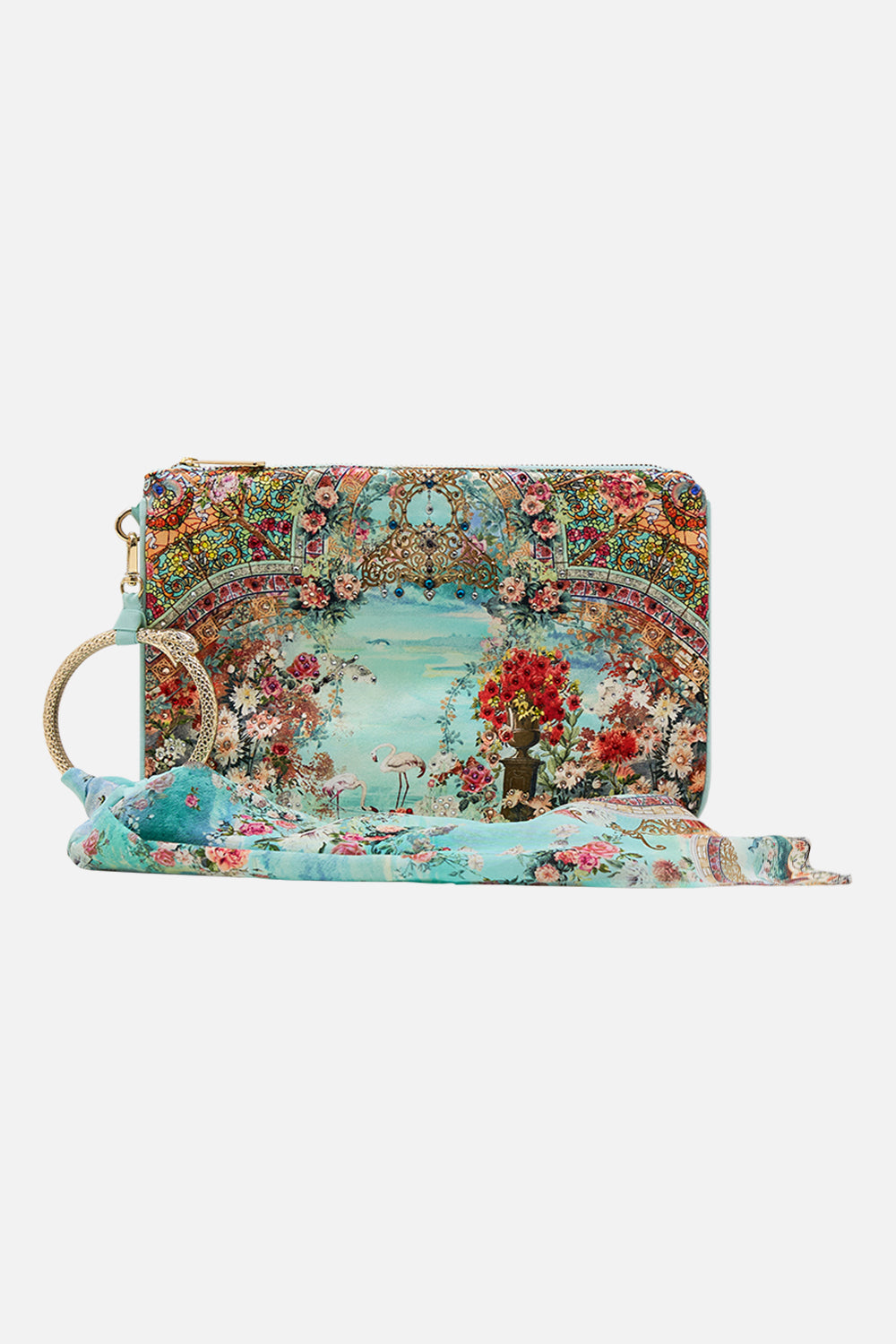CAMILLA Ring scarf clutch in The jewellery museum print.