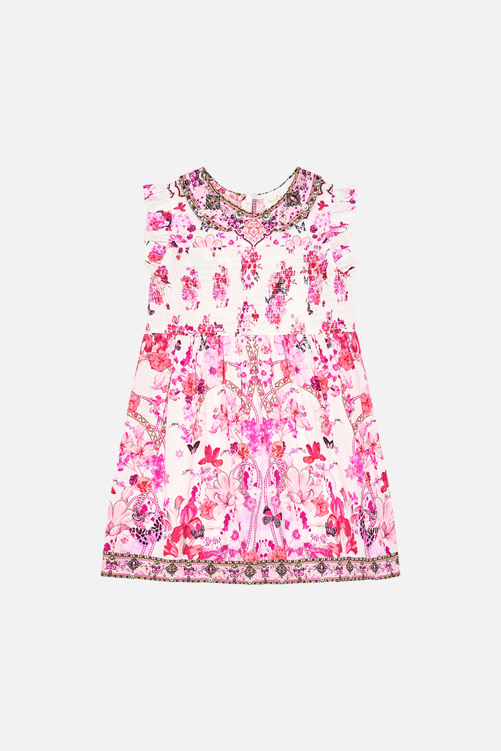 CAMILLA Kids Shirred Mini Dress With Collar 4-10 in Botanical Novella print