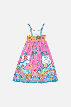 CAMILLA Kids Crochet Midi Dress With Pockets 4-10 in Rainbow Roads print