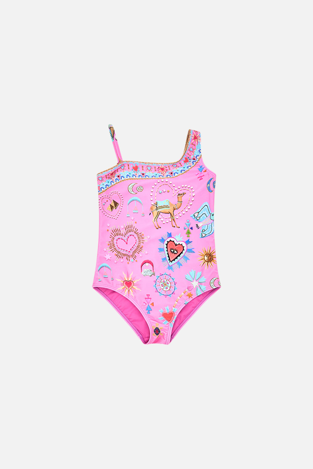 CAMILLA Kids One Shoulder One Piece 4-10 in Rainbow Roads print