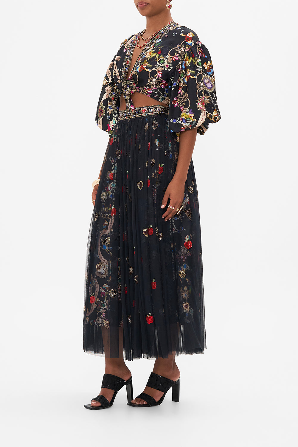 Disney CAMILLA puff sleeve top in Happily Ever After print