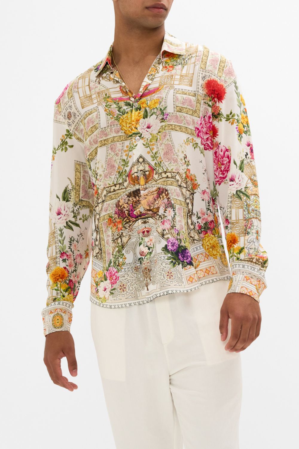 CAMILLA Collared Long Sleeve Shirt in Egyptian Rose print. 