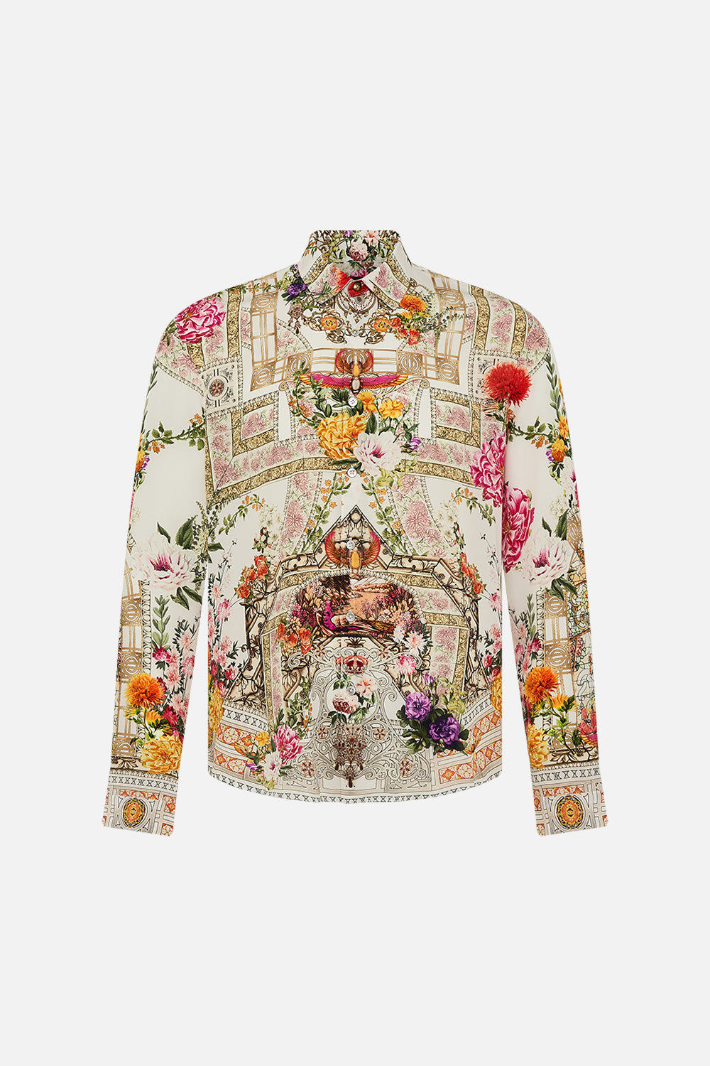 CAMILLA Collared Long Sleeve Shirt in Egyptian Rose print. 