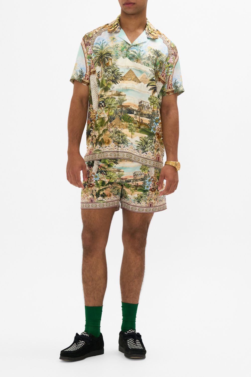 CAMILLA Short Sleeve Camp Collared Shirt in Views of the Valley Print